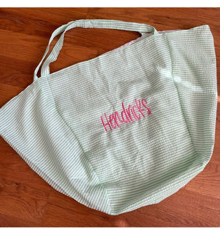 Seersucker beach bag, tote bag, hobo bag - custom embroidery